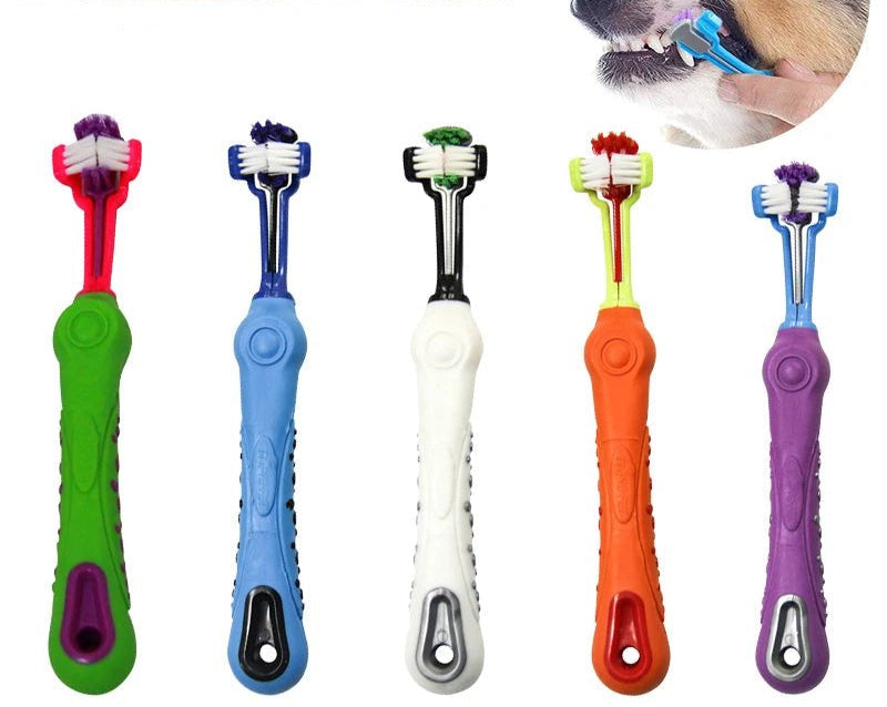 Triple Action Dog and Cat Toothbrush with Three-Sided Design for Effective Dental Care – Soft Bristles and Ergonomic Handle 1