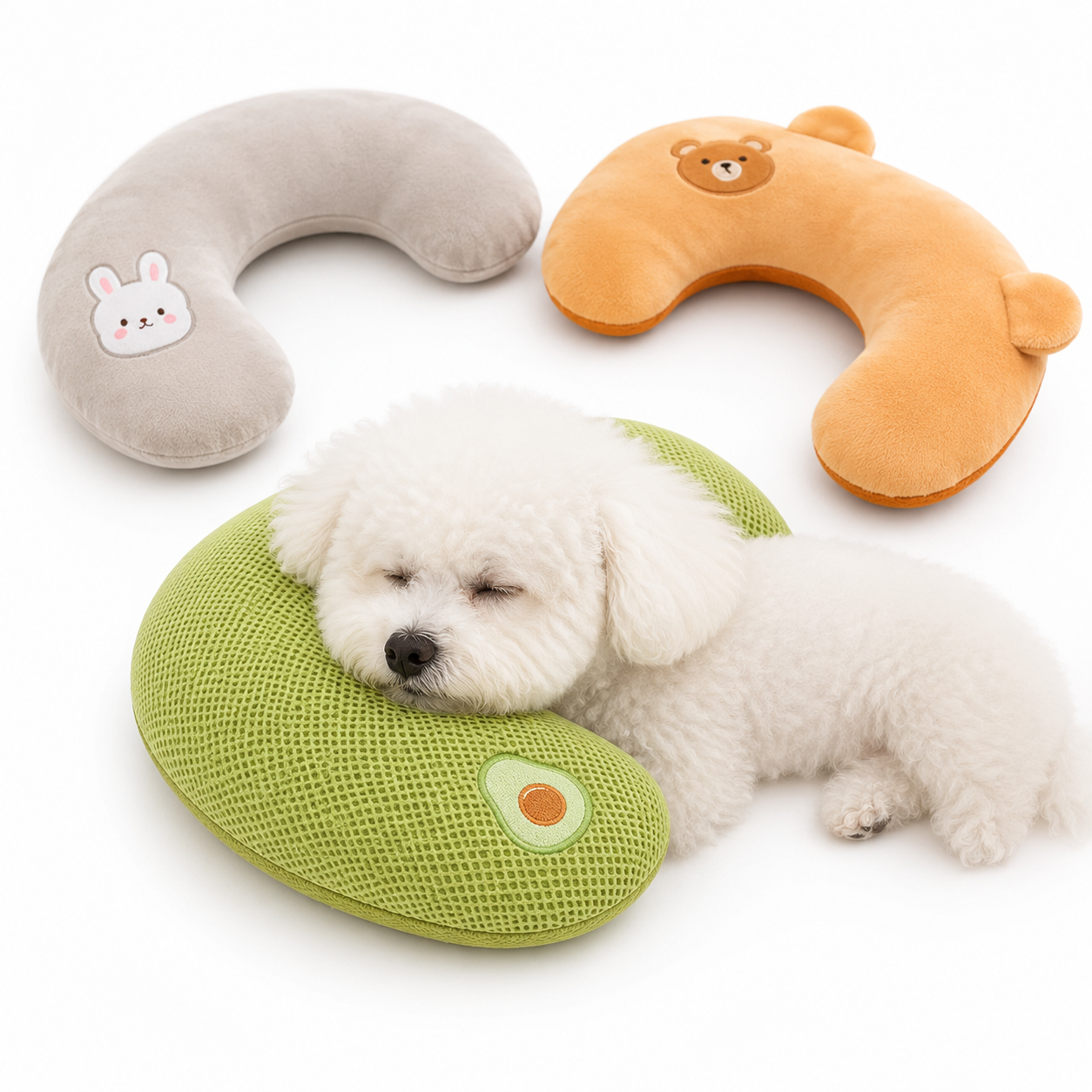 U-Shaped Plush Pet Pillow with Neck Support, featuring ultra-soft cushion designed for dogs and cats, providing comfort and relaxation for pets during sleep. 1