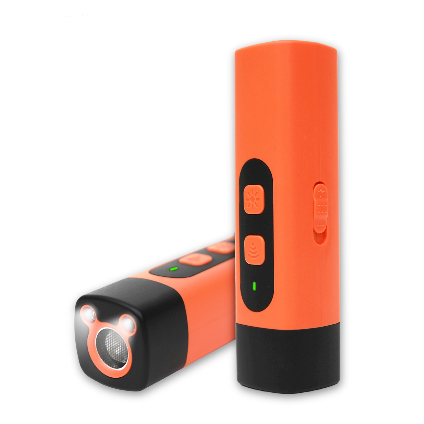 Ultrasonic bark control device designed for all dog breeds, featuring a rechargeable and portable design for humane barking deterrent. 0