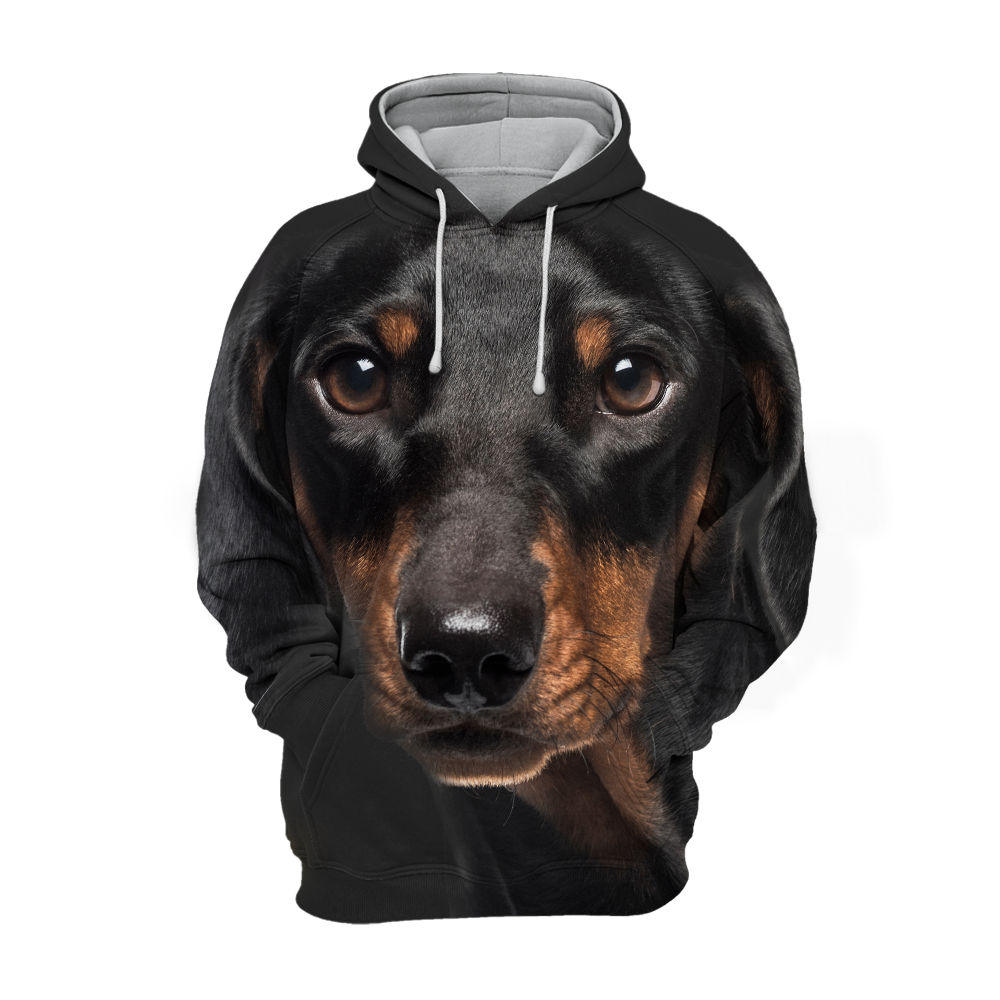 Unisex Black Hoodie with Dachshund Print – Comfortable Polyester-Cotton Blend, Sizes S-4XL 0