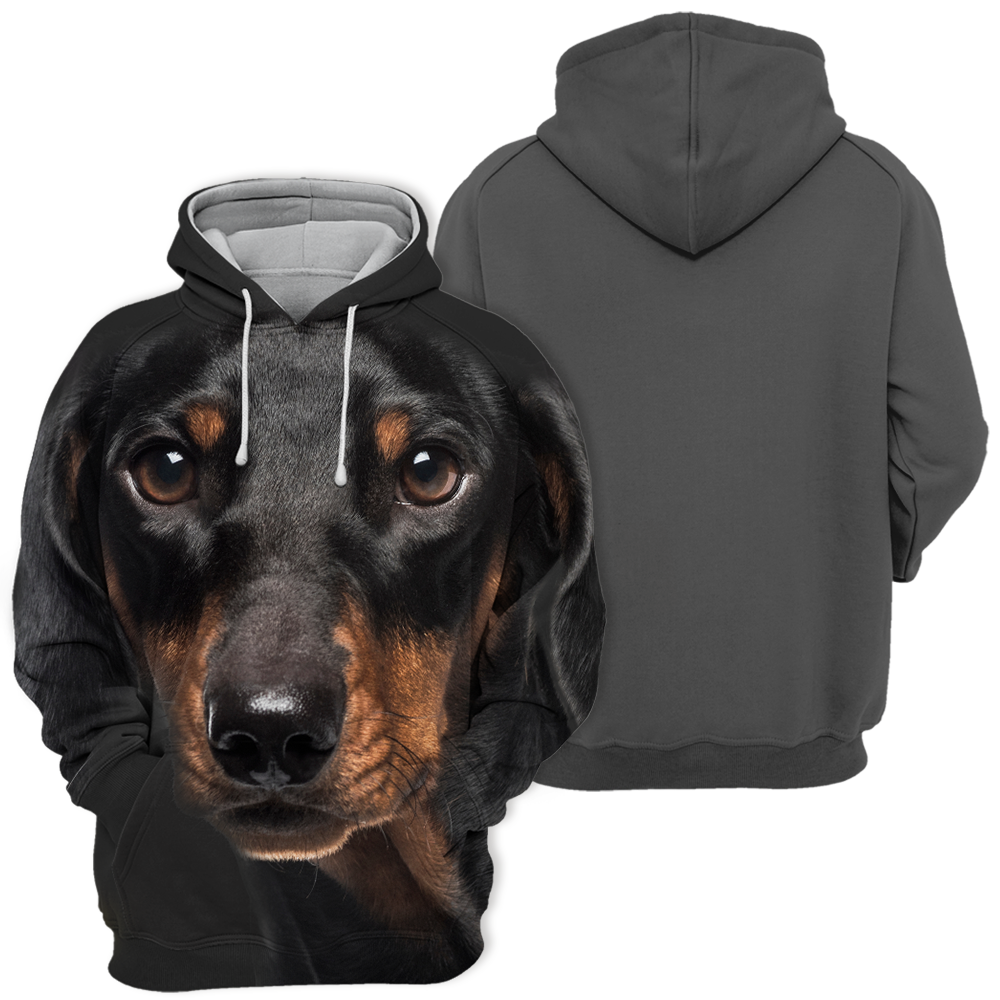Unisex Black Hoodie with Dachshund Print – Comfortable Polyester-Cotton Blend, Sizes S-4XL 1