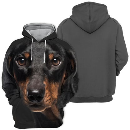Unisex Black Hoodie with Dachshund Print – Comfortable Polyester-Cotton Blend, Sizes S-4XL 1