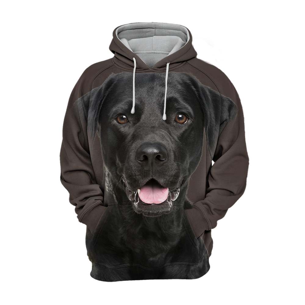 Unisex Black Labrador Hoodie with Smiling Print – Soft Cotton-Polyester Blend for Animal Lovers 0