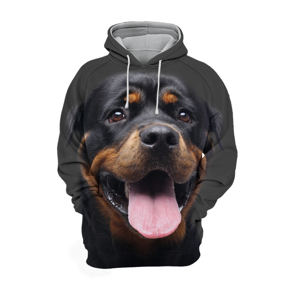 Unisex Rottweiler Print Fleece Pullover – Soft Two-Way Stretch Polyester Cotton Blend for Comfort 0