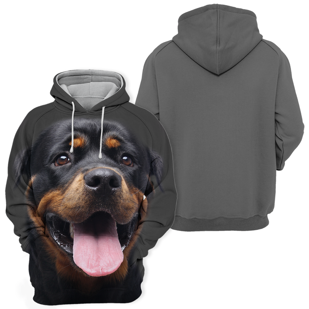 Unisex Rottweiler Print Fleece Pullover – Soft Two-Way Stretch Polyester Cotton Blend for Comfort 1