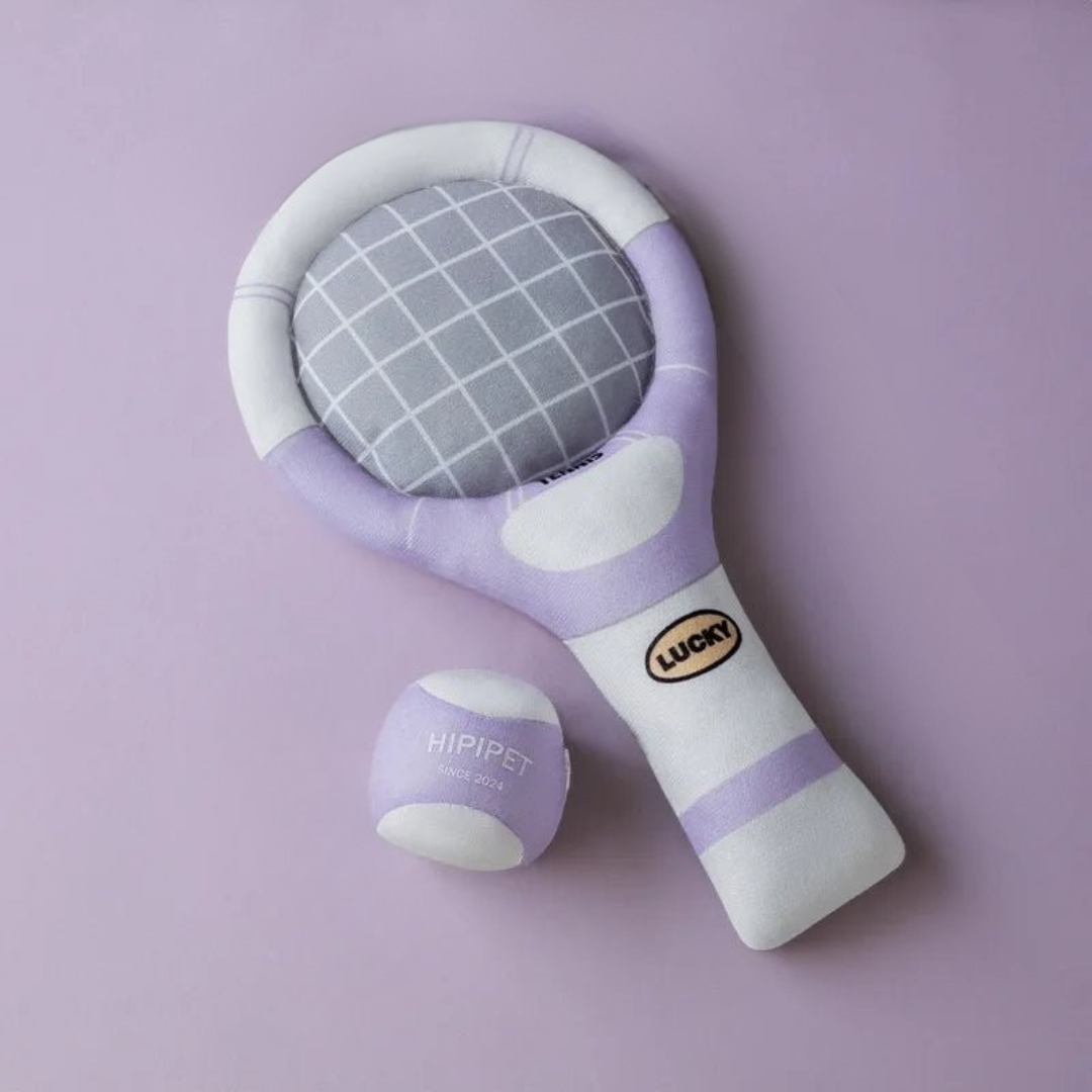 Tennis Racket-Shaped Dog Toy with Crinkle Sound – Plush Dental Chew for Small Dogs