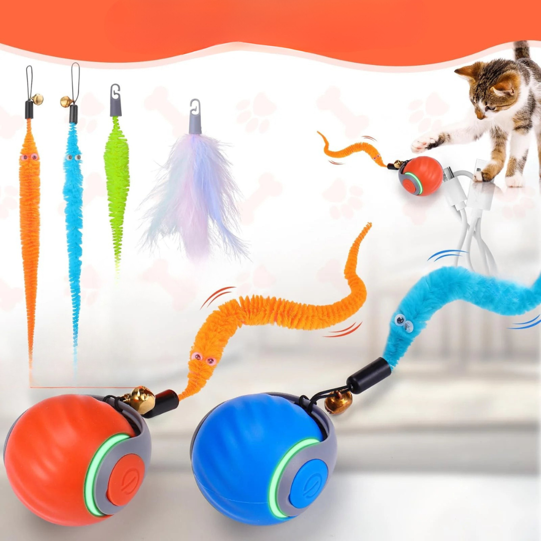 Interactive Electric Rolling Ball Toy for Cats with Teasing Tail – High-Speed Fun