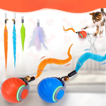 Interactive Electric Rolling Ball Toy for Cats with Teasing Tail – High-Speed Fun
