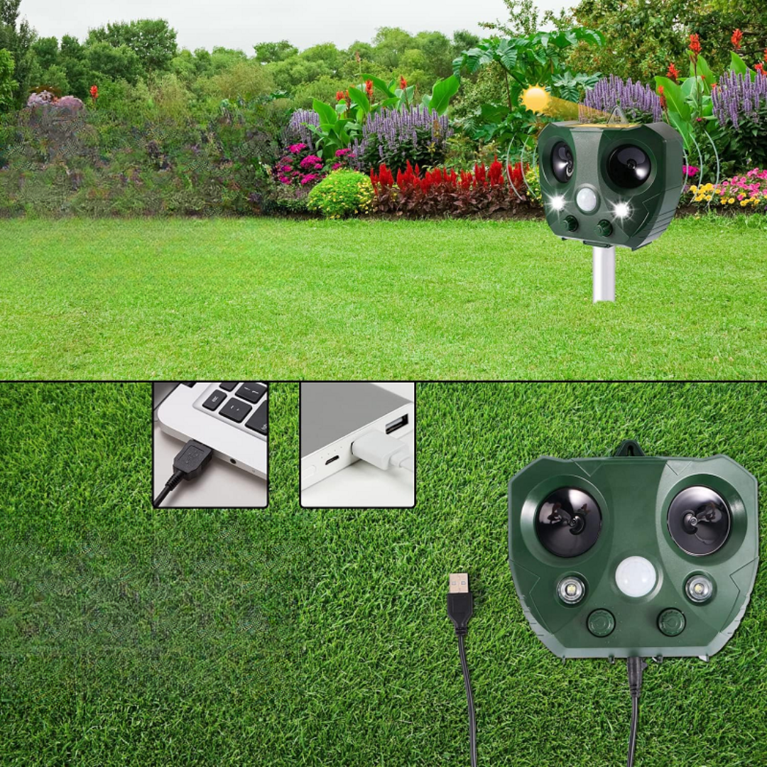 Solar Powered Ultrasonic Bird Repeller - Effective Bird Deterrent for Garden and Property Protection, Waterproof, 5 Modes, Up to 30 Feet Range