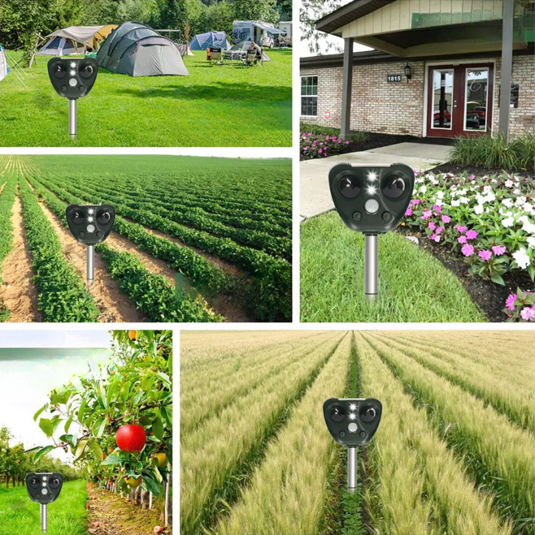 Solar Powered Ultrasonic Bird Repeller - Effective Bird Deterrent for Garden and Property Protection, Waterproof, 5 Modes, Up to 30 Feet Range