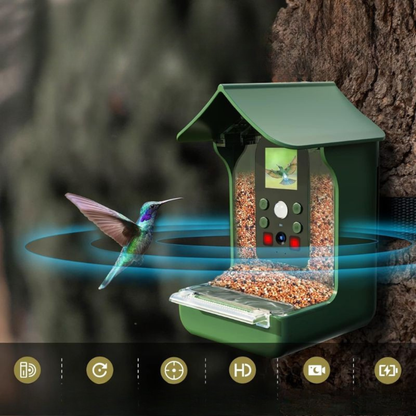 Smart Bird Feeder with 1080P HD Camera and PIR Motion Detection – Dual Troughs for Hummingbirds and Wild Birds