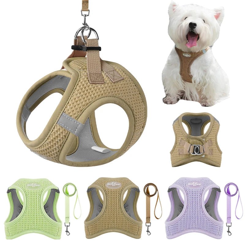 Waffle Weave Dog and Cat Harness with Leash – Lightweight, Breathable, Padded for Comfort, Reflective Design, Small to Medium Pets 1