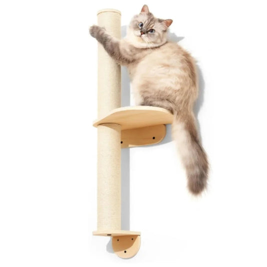Wall-Mounted Cat Scratching Post with Natural Wood and Sisal – Space-Saving Modern Cat Furniture 0