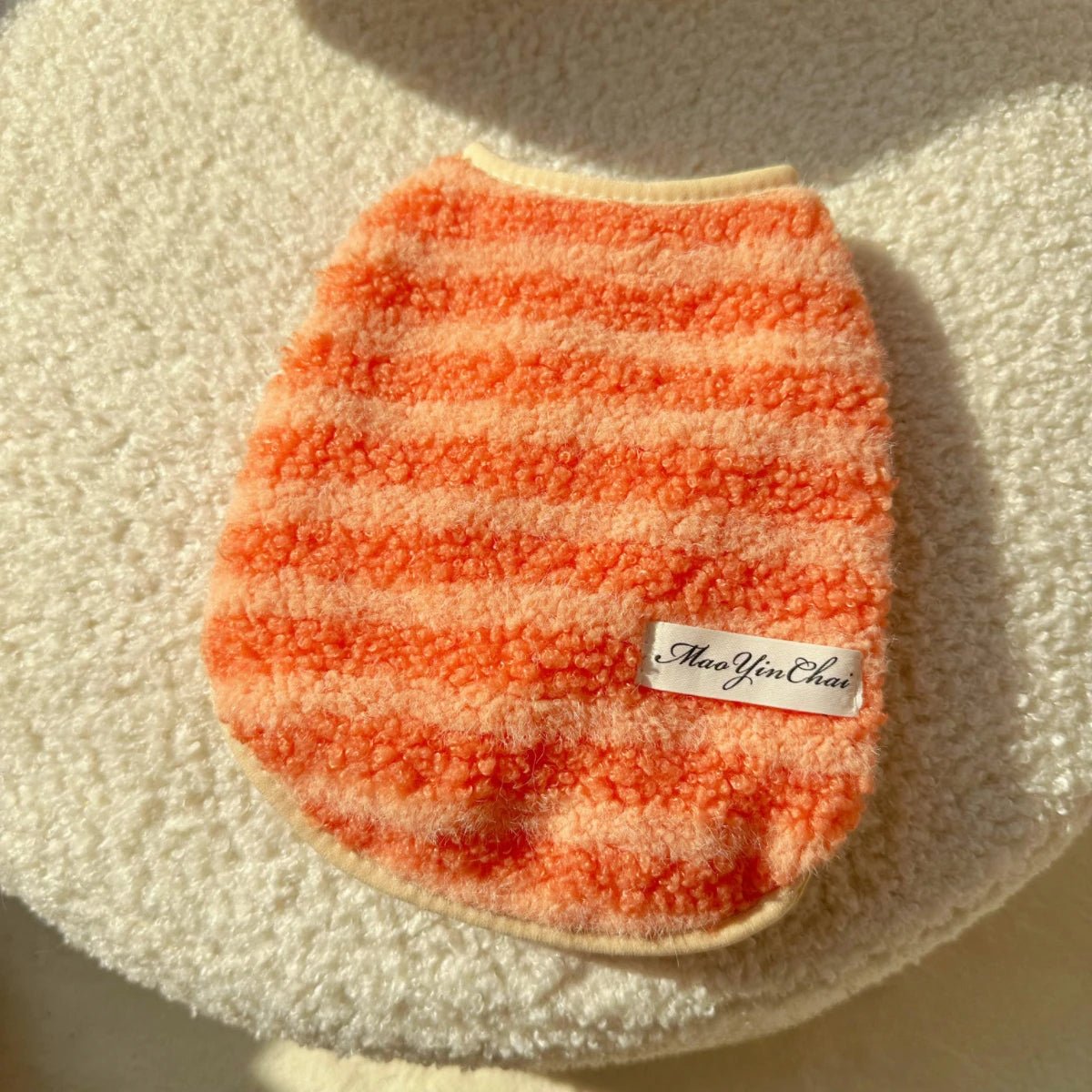 Warm Dog Vest in Striped Matcha Green and Orange - Thickened Polar Fleece for Autumn/Winter, Sizes S-XXL 0