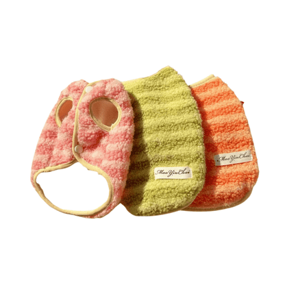 Warm Dog Vest in Striped Matcha Green and Orange - Thickened Polar Fleece for Autumn/Winter, Sizes S-XXL 1