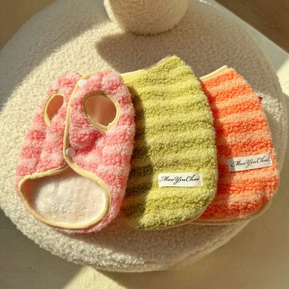 Warm Dog Vest in Striped Matcha Green and Orange - Thickened Polar Fleece for Autumn/Winter, Sizes S-XXL 2