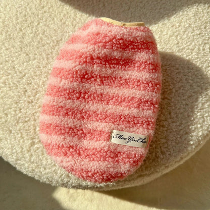 Warm Dog Vest in Striped Matcha Green and Orange - Thickened Polar Fleece for Autumn/Winter, Sizes S-XXL 4