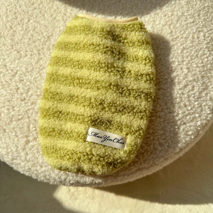 Warm Dog Vest in Striped Matcha Green and Orange - Thickened Polar Fleece for Autumn/Winter, Sizes S-XXL 5