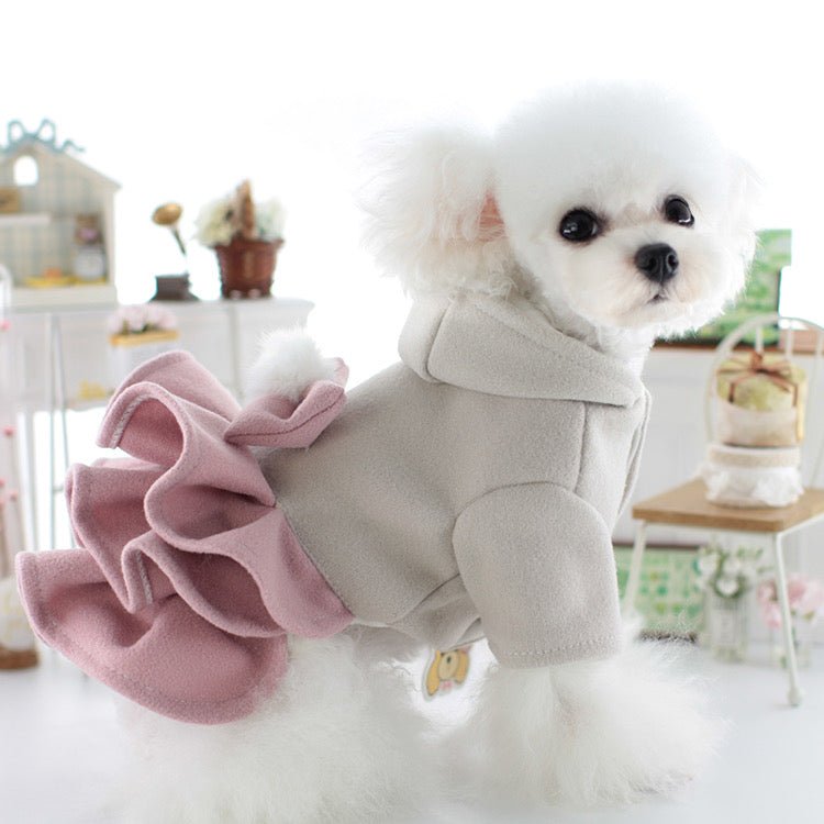 Warm Fleece Dog Dress Jacket with Bow for Small Dogs - Stylish Autumn/Winter Clothes for French Bulldogs and Pets 2