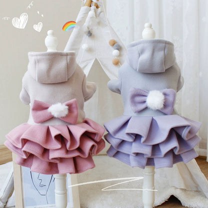 Warm Fleece Dog Dress Jacket with Bow for Small Dogs - Stylish Autumn/Winter Clothes for French Bulldogs and Pets 3