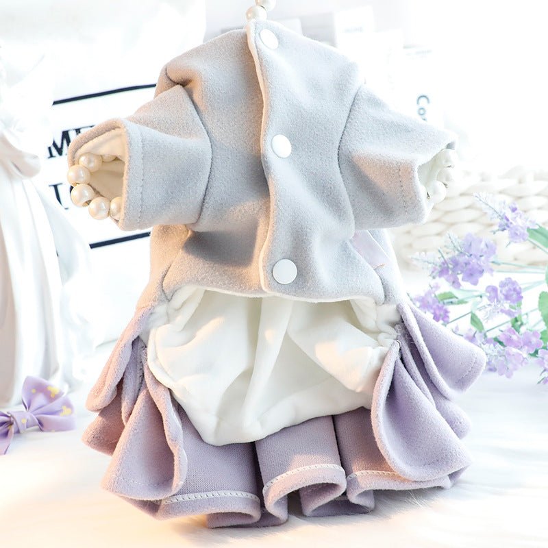 Warm Fleece Dog Dress Jacket with Bow for Small Dogs - Stylish Autumn/Winter Clothes for French Bulldogs and Pets 5