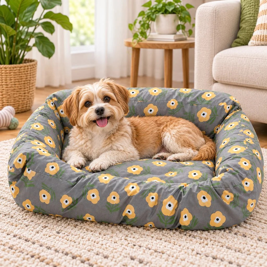 Washable dog bed cover replacement made from easy-clean fabric, designed to protect against hair and dirt while adding style to your pet's bedding. 1