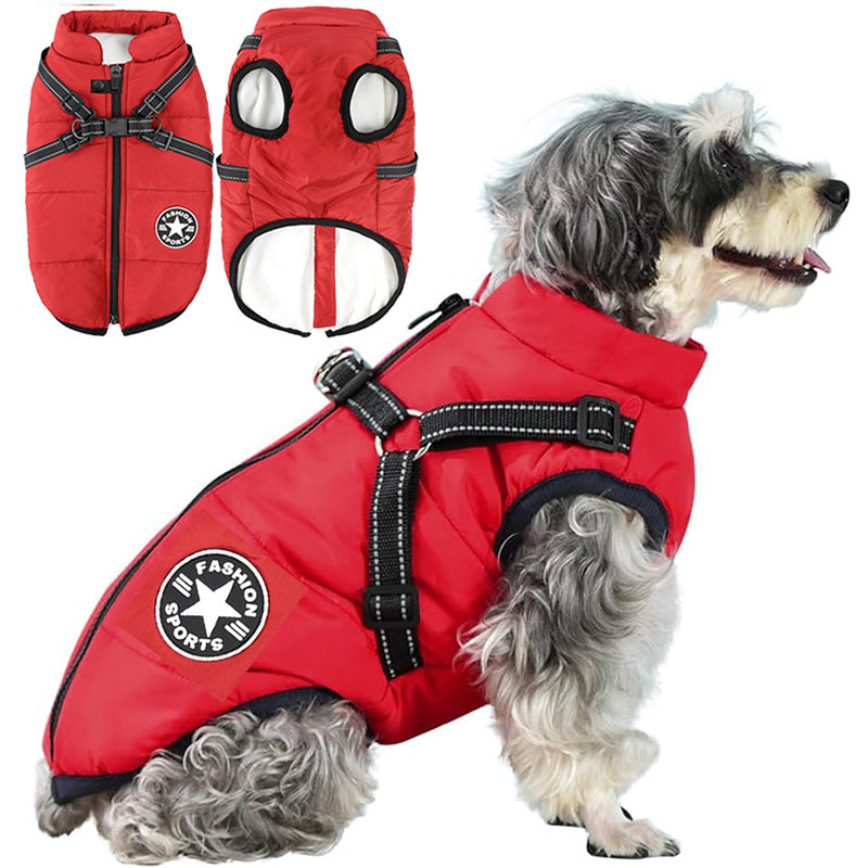 Waterproof Dog Jacket for Winter - 3-in-1 Windproof Dog Coat with Integrated Harness and Fleece Lining 0