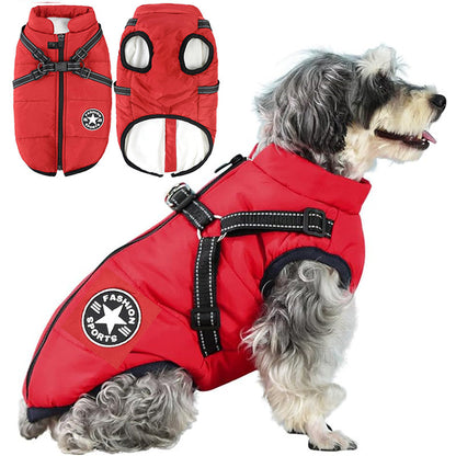 Waterproof Dog Jacket for Winter - 3-in-1 Windproof Dog Coat with Integrated Harness and Fleece Lining 0