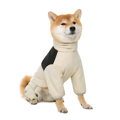 Waterproof dog raincoat with hood, designed for full coverage protection, made from lightweight polyester for all weather conditions. 9