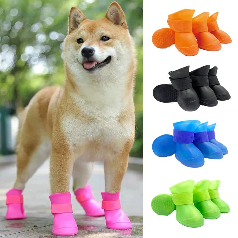 Waterproof Non-Slip Pet Rain Shoes – Set of 4 Colorful Boots for Dogs 1