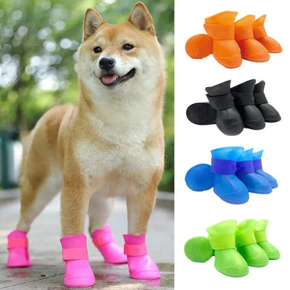 Waterproof Non-Slip Pet Rain Shoes – Set of 4 Colorful Boots for Dogs 1