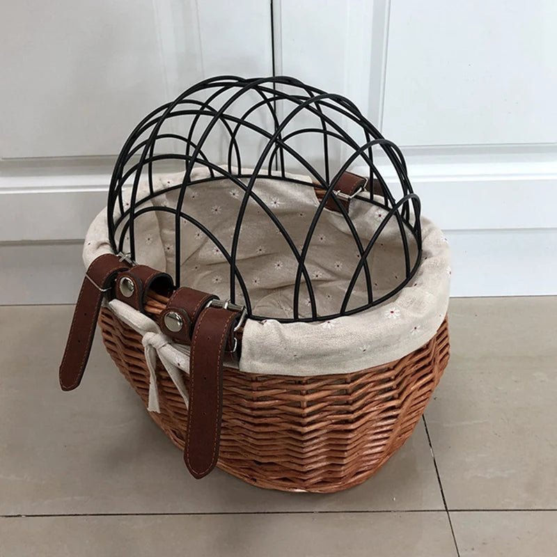 Wicker Dog Bicycle Basket - Durable Dog Bike Carrier for Small Dogs and Cats, Weather-Resistant with Sturdy Handlebar Mount 1