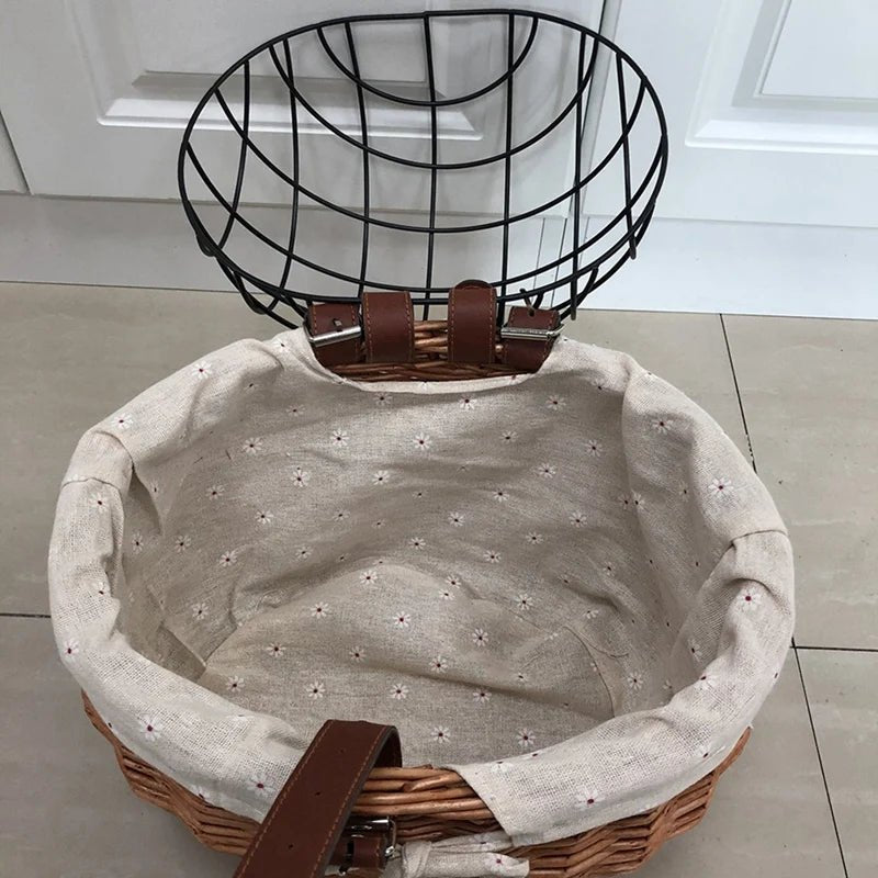 Wicker Dog Bicycle Basket - Durable Dog Bike Carrier for Small Dogs and Cats, Weather-Resistant with Sturdy Handlebar Mount 2