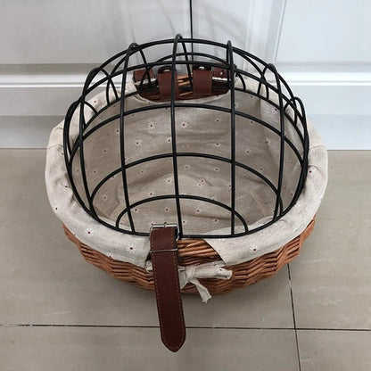 Wicker Dog Bicycle Basket - Durable Dog Bike Carrier for Small Dogs and Cats, Weather-Resistant with Sturdy Handlebar Mount 3