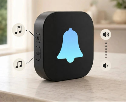 Wireless dog doorbell for potty training featuring a self-powered paw button and a modern plug-in receiver, designed for convenient and effective pet communication. 8