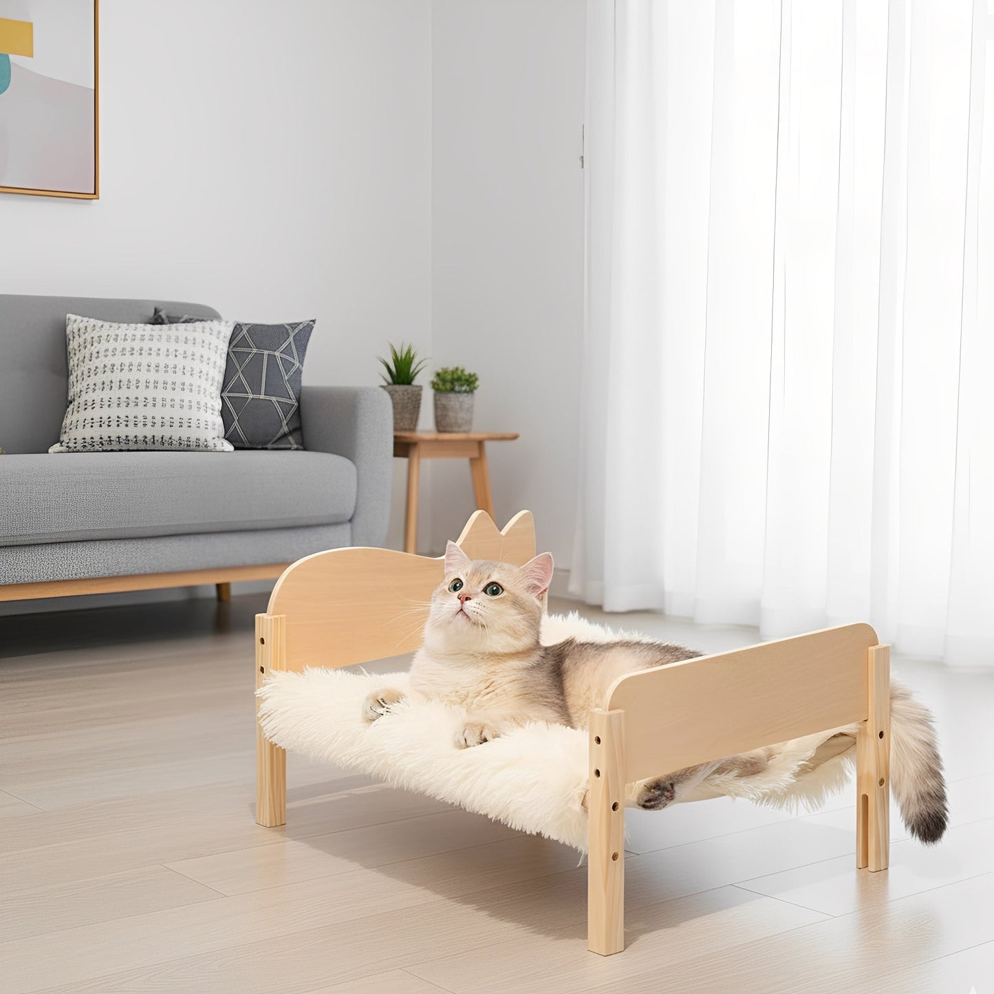 Wooden Cat Bunk Bed with Double Sleeping Areas – Compact and Washable Design for Small Spaces 4