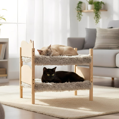 Wooden Cat Bunk Bed with Double Sleeping Areas – Compact and Washable Design for Small Spaces 5