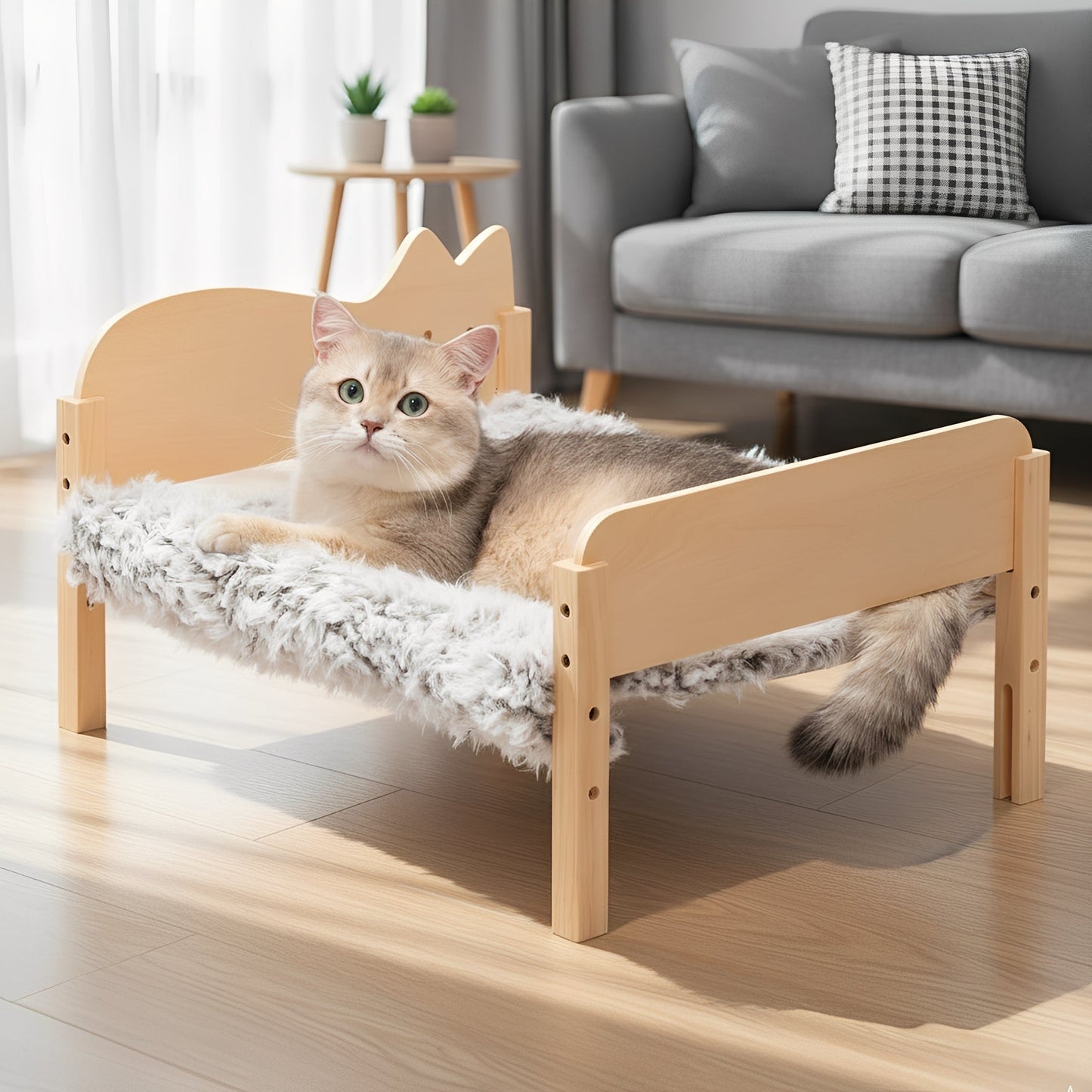 Wooden Cat Bunk Bed with Double Sleeping Areas – Compact and Washable Design for Small Spaces 9