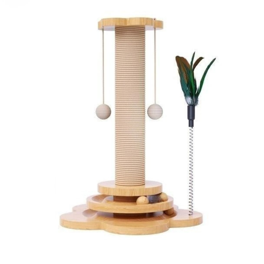 Wooden Cat Scratching Post with Sisal Board and Interactive Play Balls – Best Cat Scratcher for Engaging and Entertaining Your Feline Friend 0