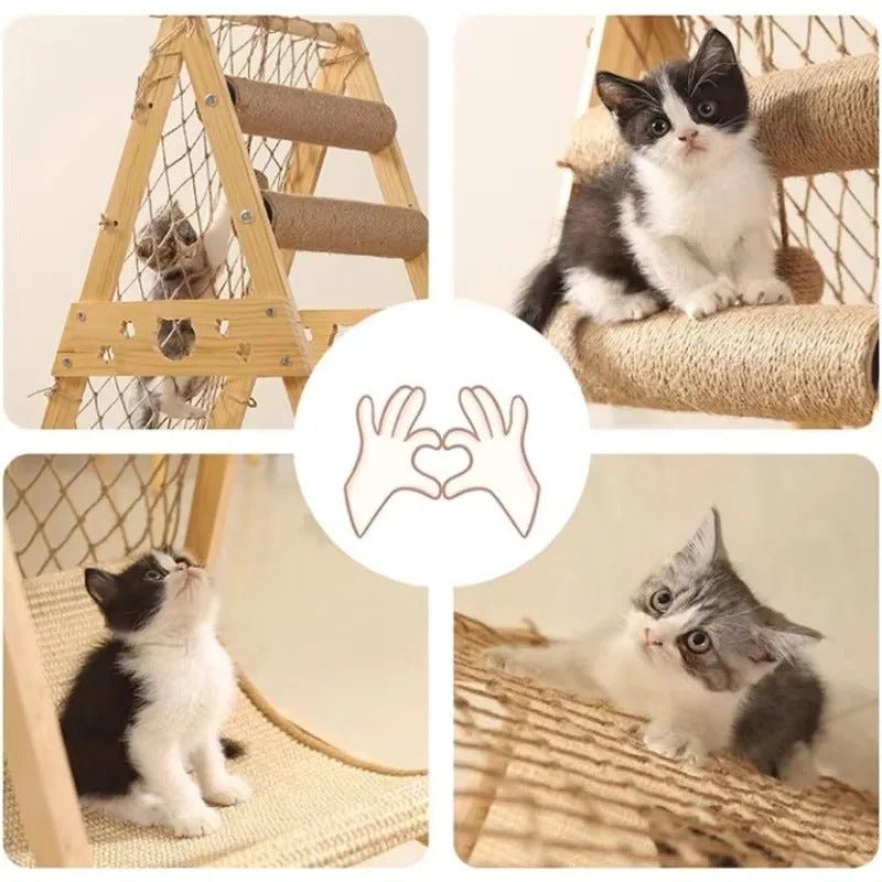 Wooden Cat Tower with Durable Sisal Scratching Post – Natural Climbing Tree for Cats, 85x65x40cm 3