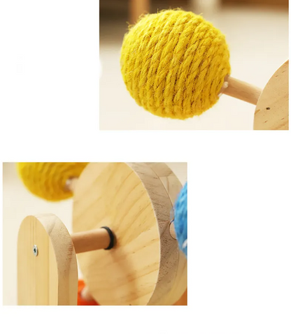 Wooden Cat Toy Wheel with Interactive Rotating Sisal Balls and Scratching Surface for Exercise and Fun 2