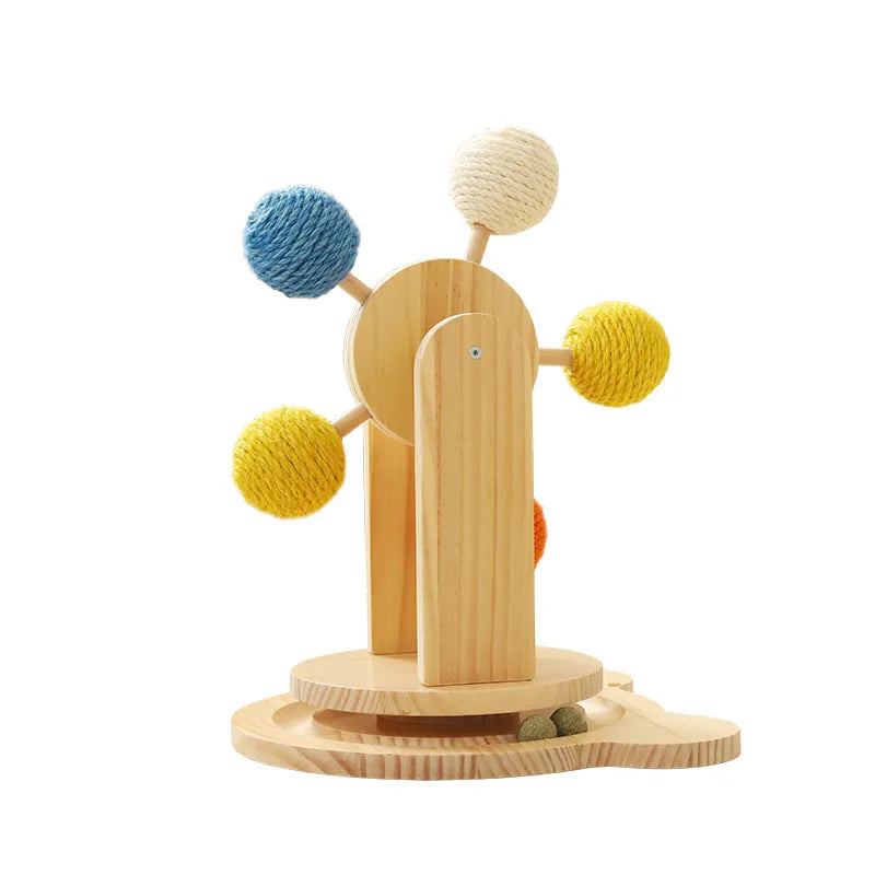 Wooden Cat Toy Wheel with Interactive Rotating Sisal Balls and Scratching Surface for Exercise and Fun 4