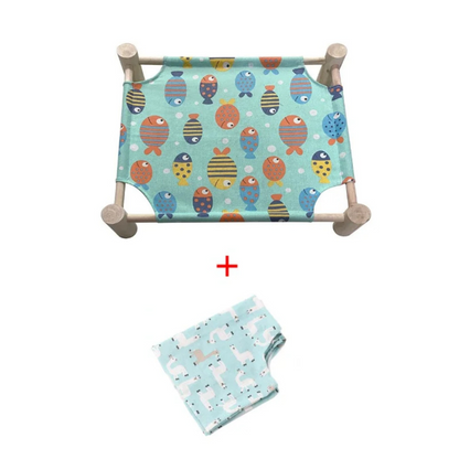 Wooden Elevated Cat Hammock Bed with Soft Cotton Canvas – Stylish Indoor Lounge for Cats 0