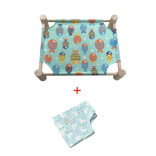 Wooden Elevated Cat Hammock Bed with Soft Cotton Canvas – Stylish Indoor Lounge for Cats 0