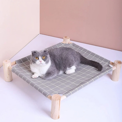 Wooden Elevated Cat Hammock Bed with Soft Cotton Canvas – Stylish Indoor Lounge for Cats 3