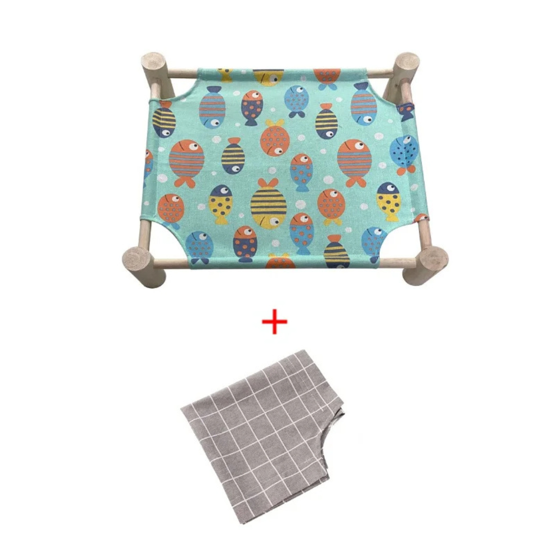 Wooden Elevated Cat Hammock Bed with Soft Cotton Canvas – Stylish Indoor Lounge for Cats 6