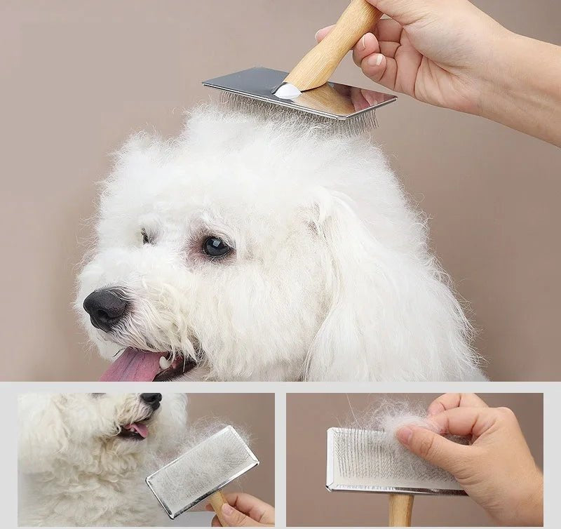 Wooden Pet Brush for Long-Haired Dogs and Cats – Ergonomic Design with Gentle Metal Pins for Comfortable Grooming 3