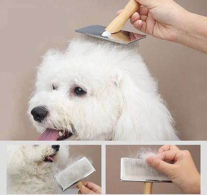 Wooden Pet Brush for Long-Haired Dogs and Cats – Ergonomic Design with Gentle Metal Pins for Comfortable Grooming 3