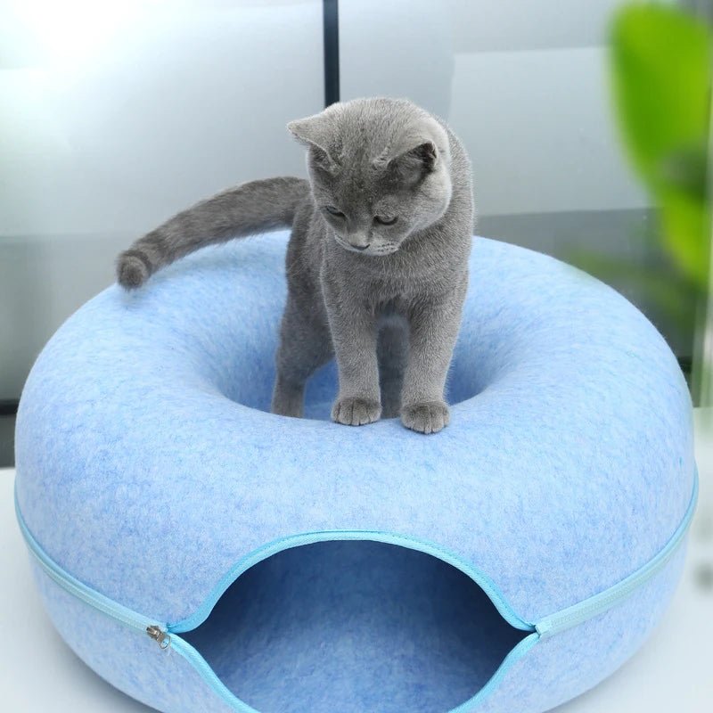 Wool Felt Cat Bed Tunnel – Cozy Donut-Shaped Play Area for Cats 5