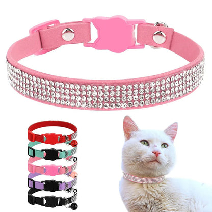 Soft Suede Rhinestone Pet Collar for Small Dogs and Cats – Adjustable and Stylish
